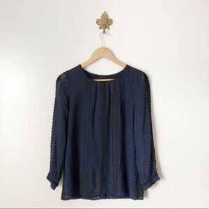 J. Crew Navy Blue Swiss Dot Ruffle Blouse
